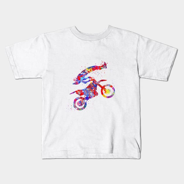 Motocross dirt bike Kids T-Shirt by RosaliArt